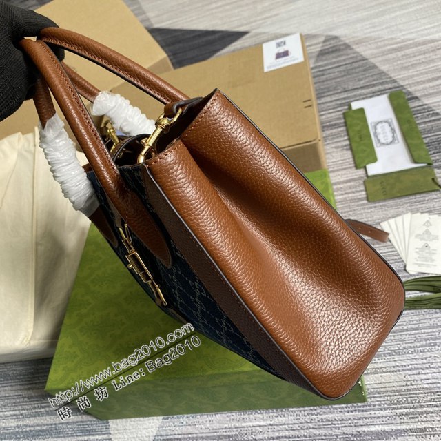 Gucci2021新顏色女包 古馳Jackie1961系列交織字母元素托特包 Gucci牛仔布手提肩背包 649016  ydg3187